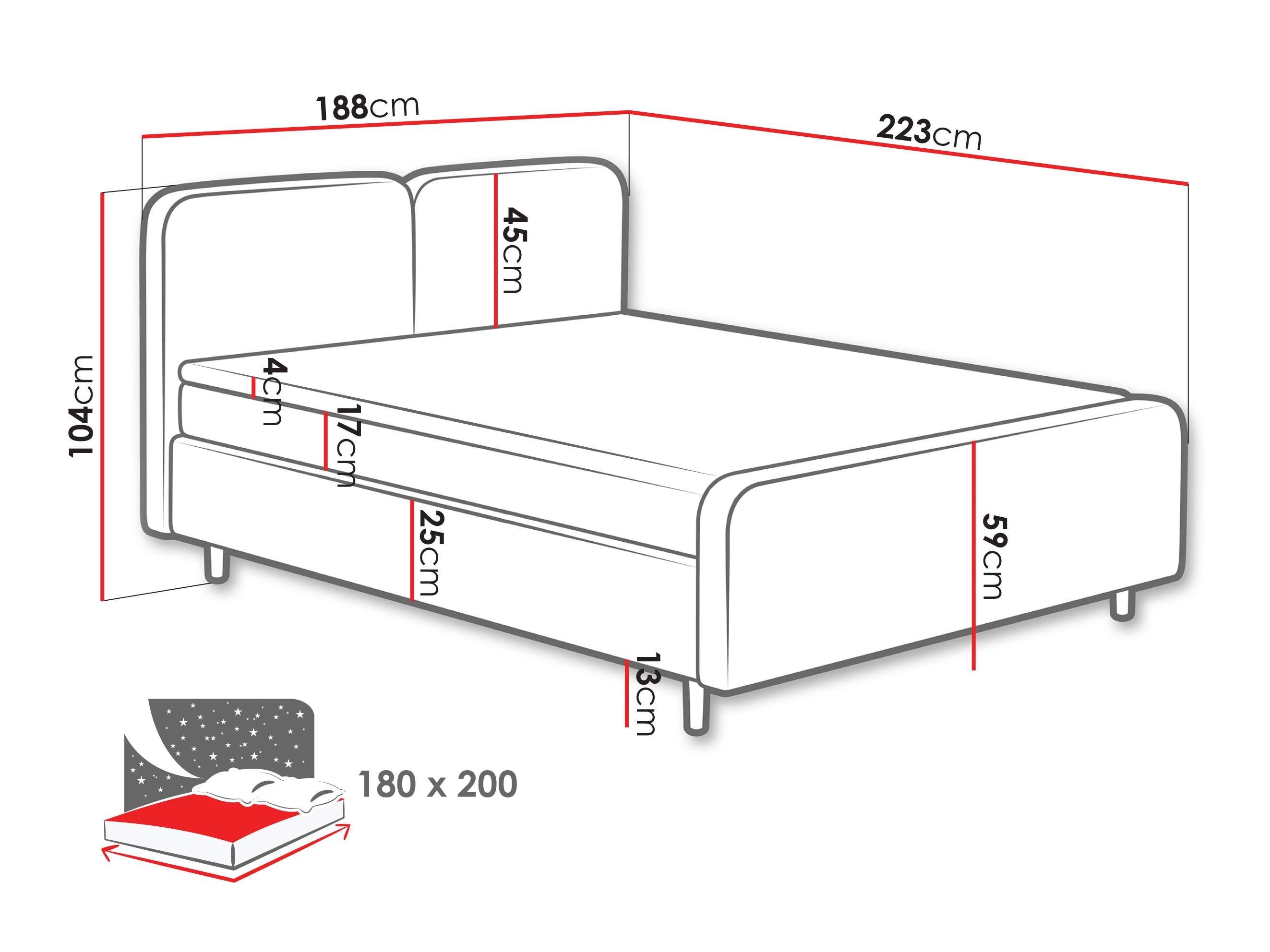 Letto continentale Margate 130 (Tilia 90)