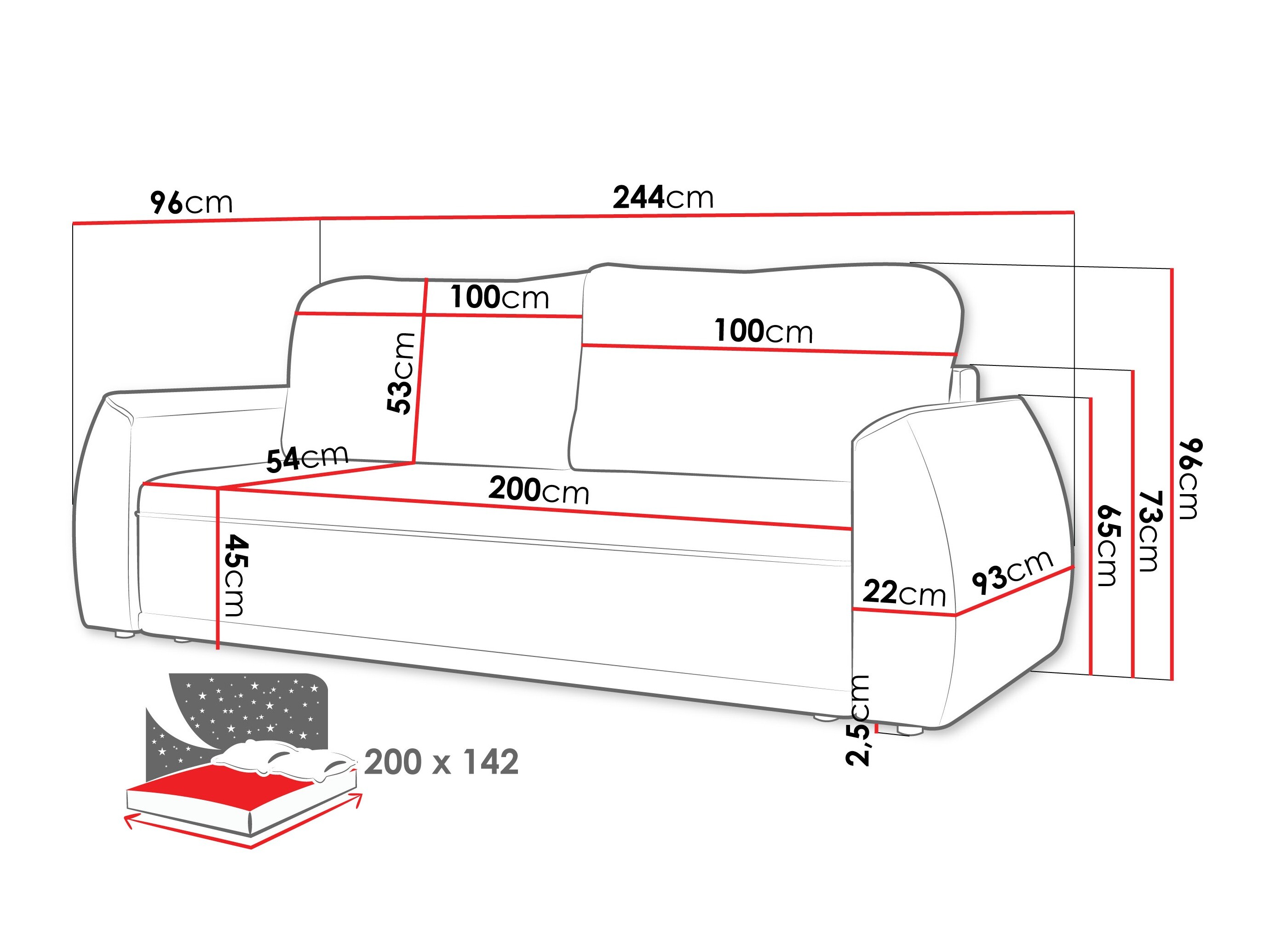Divano letto Vineland 174 (Margo 227.11)