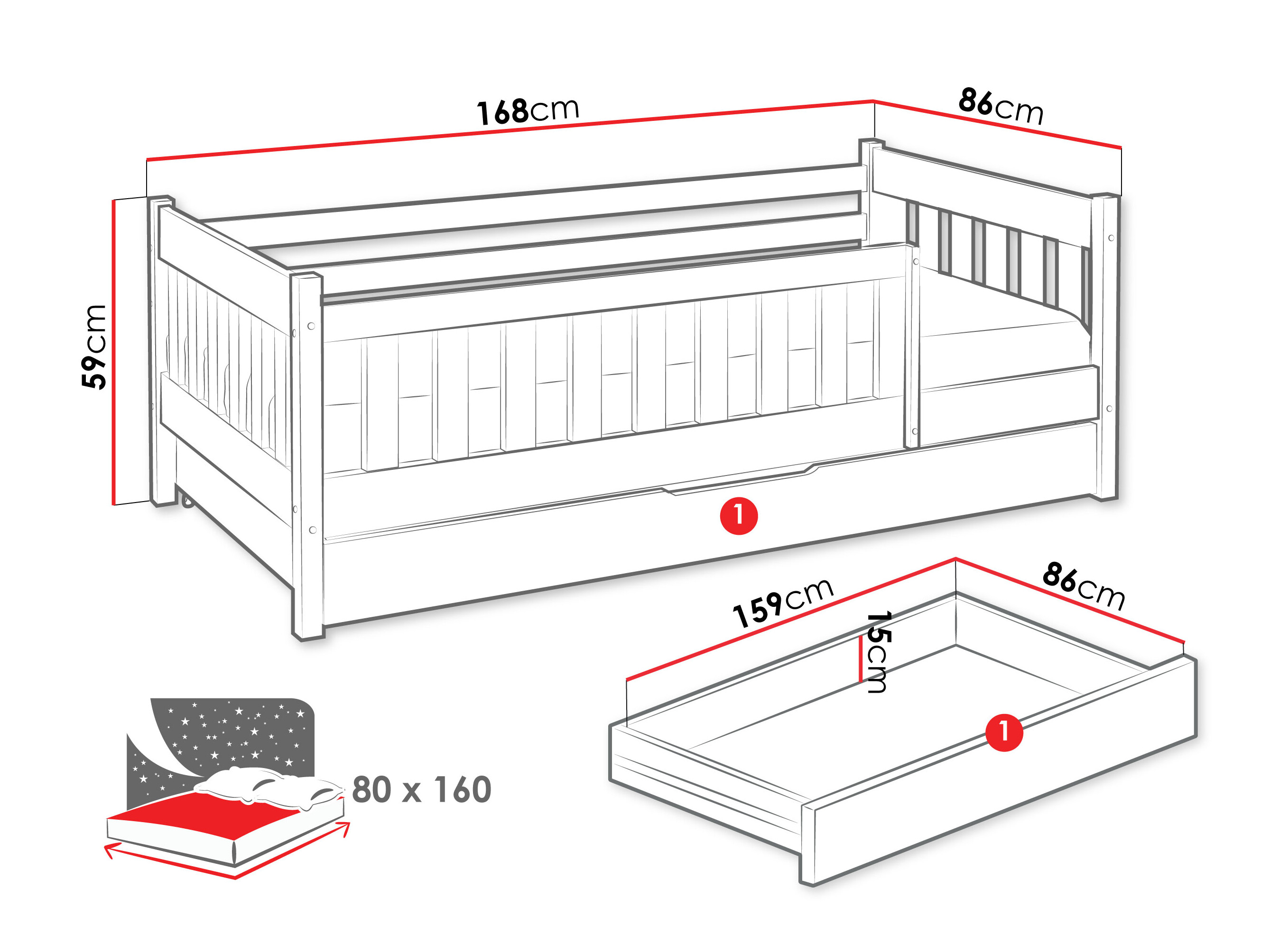 Letto Edmond 124 (Bianco)