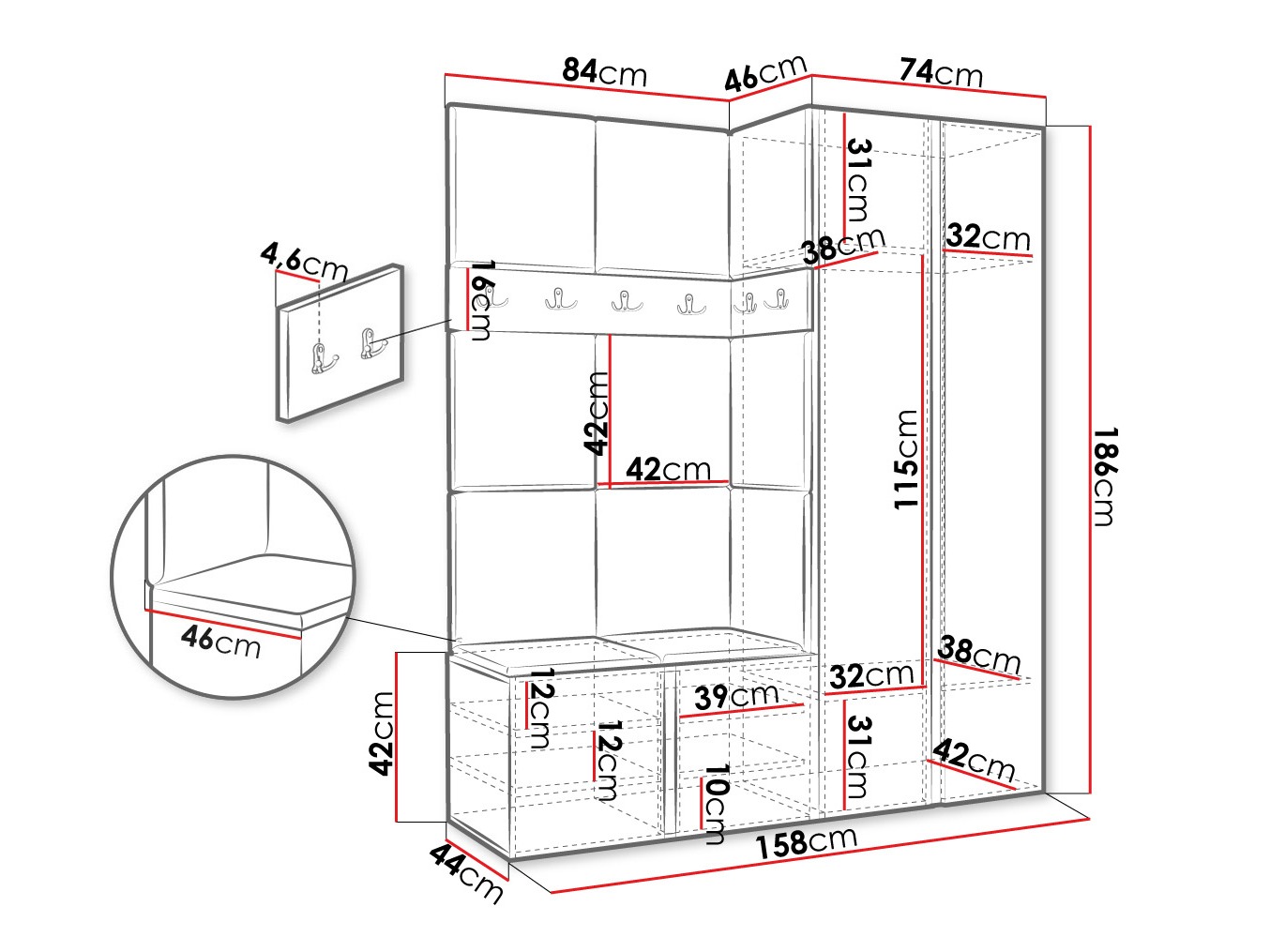 Set arredo da corridoio Pinis III (Eco-pelle Soft 011)