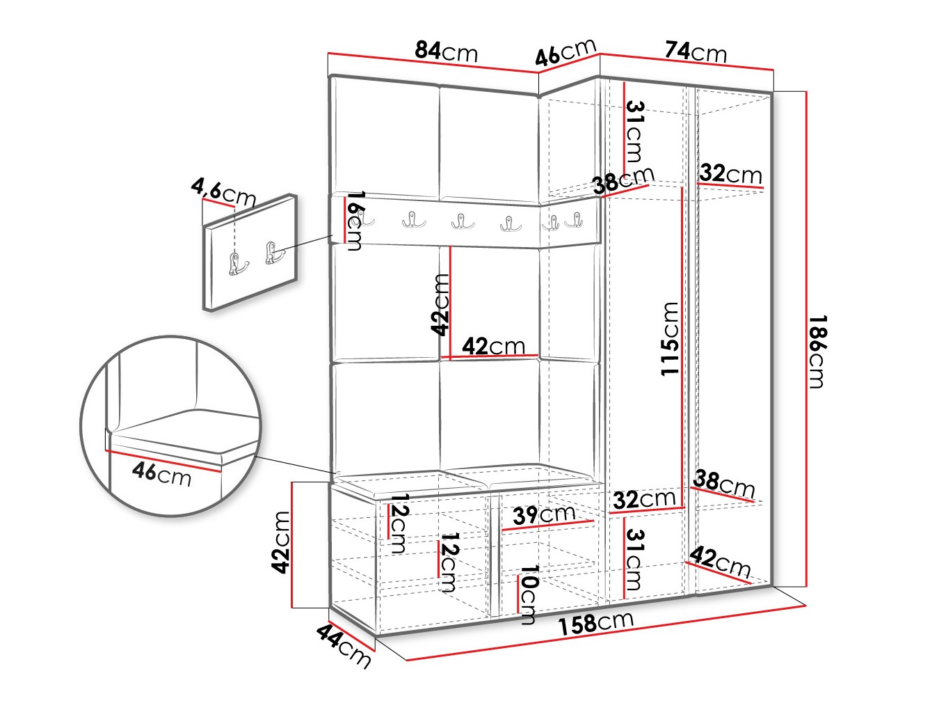 Set arredo da corridoio Pinis III (Eco-pelle Soft 017)