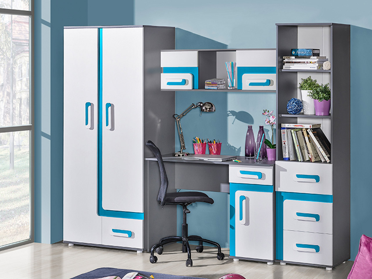 Set Camerette per bambini Levtala 120 (Antracite + Bianco + Turchese)