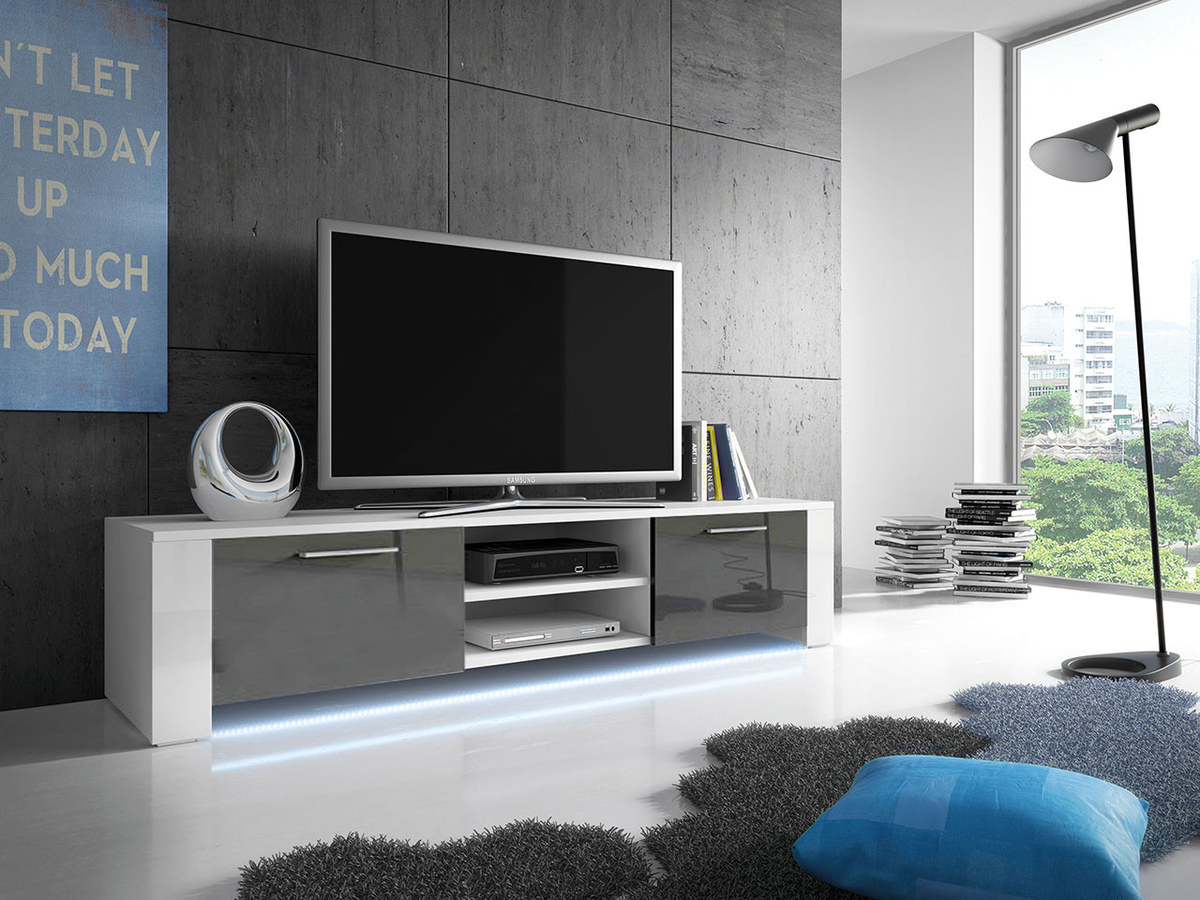 Mobile porta TV Uva II (Bianco + Grigio lucido)