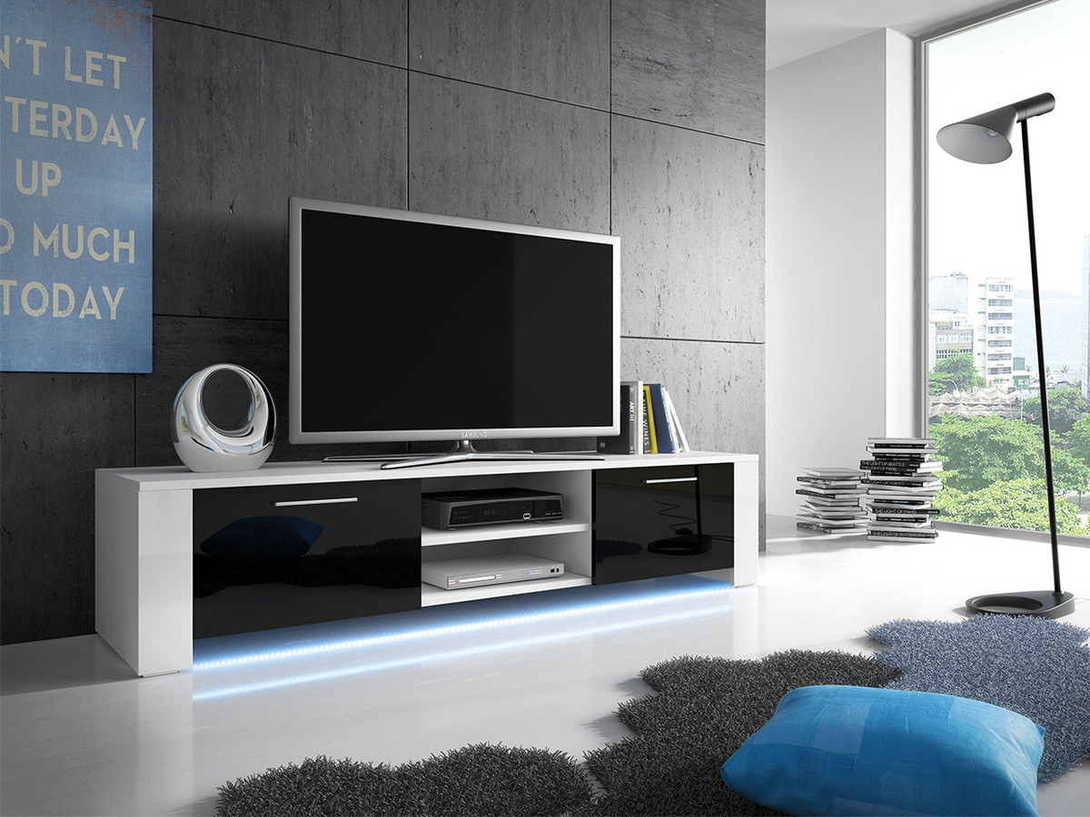 Mobile porta TV Uva II (Bianco + Nero lucido)