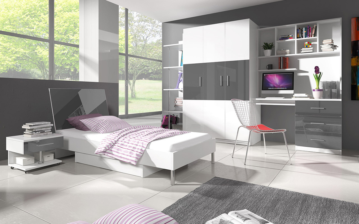 Letto Campus (Bianco + Grigio lucido)