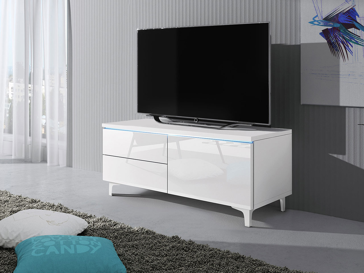 Mobile porta TV Uva IV (Bianco + Bianco lucido)