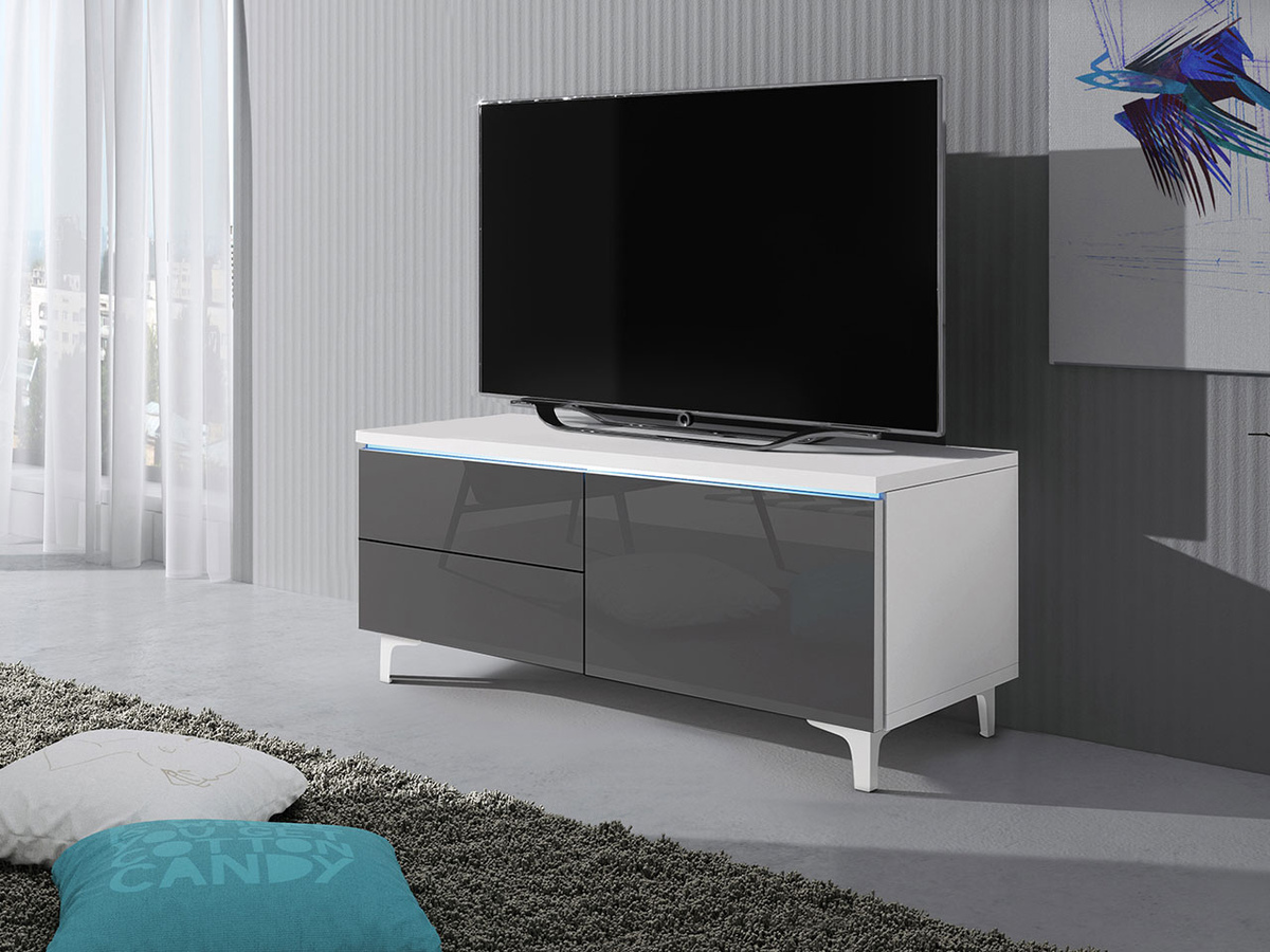 Mobile porta TV Uva IV (Bianco + Grigio lucido)