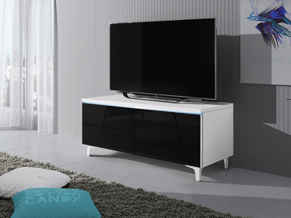 Mobile porta TV Uva IV (Bianco + Nero lucido)
