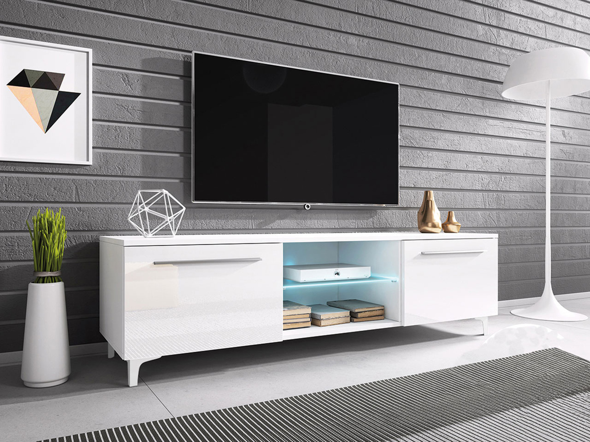 Mobile porta TV Uva V (Bianco + Bianco lucido)