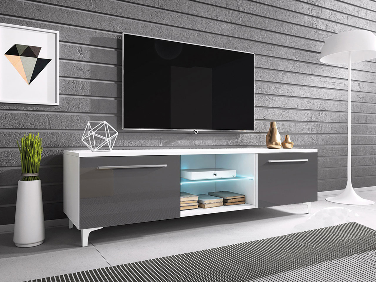 Mobile porta TV Uva V (Bianco + Grigio lucido)