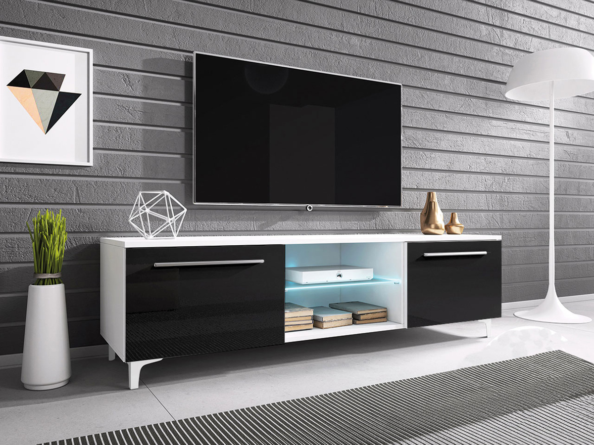 Mobile porta TV Uva V (Bianco + Nero lucido)